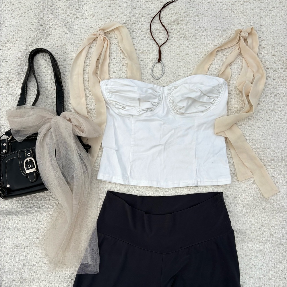 White Bustier Top with Beige Straps